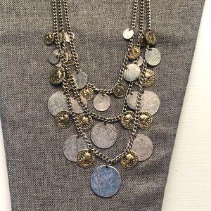 TRIPLE-STRAND COIN NECKLACE • 11”